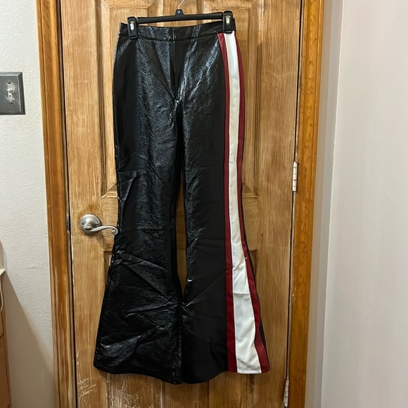 Cynthia Rowley Racing Stripe Black Vinyl Pants - Picture 1 of 8